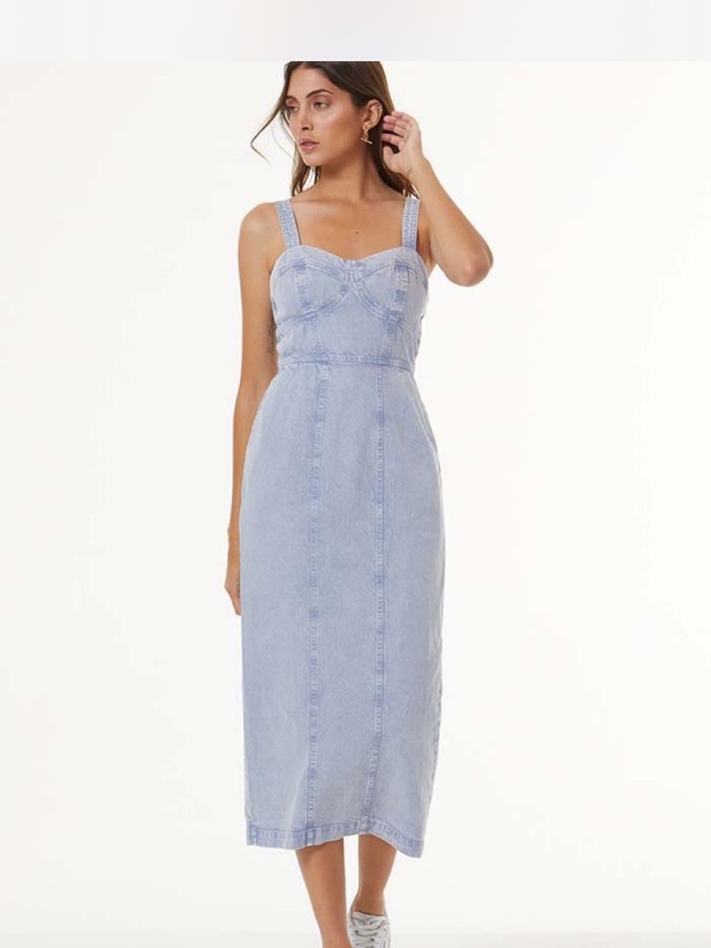 Light cream /whiteDenim Maxi Dress with Sweetheart Bodice